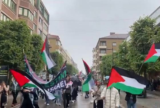 مظاهرة في مدينة هلسنبوري السويدية تطالب بالضغط على حكومة الاحتلال لوقف حرب الابادة في قطاع غزة