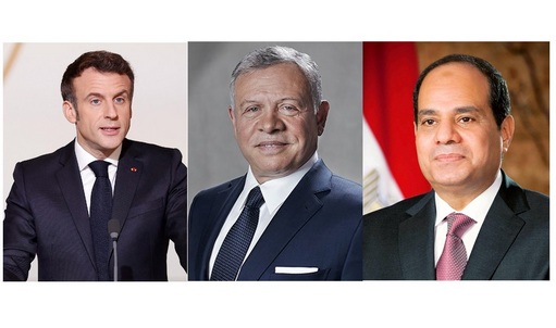 ملك الأردن والرئيسان المصري والفرنسي: يجب وقف إطلاق النار في غزة الآن