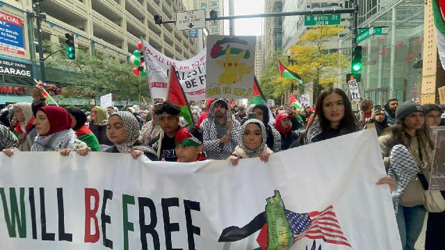 مسيرة حاشدة في شيكاغو دعما لفلسطين
