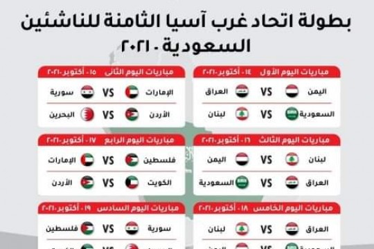 القرعة تضع فلسطين ضمن المجموعة الثانية إلى جانب سوريا والإمارات في بطولة غرب آسيا للناشئين