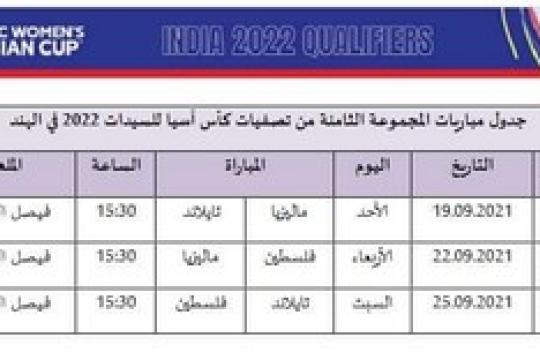 فلسطين تستضيف مباريات المجموعة الثامنة من تصفيات كأس آسيا للسيدات 2022